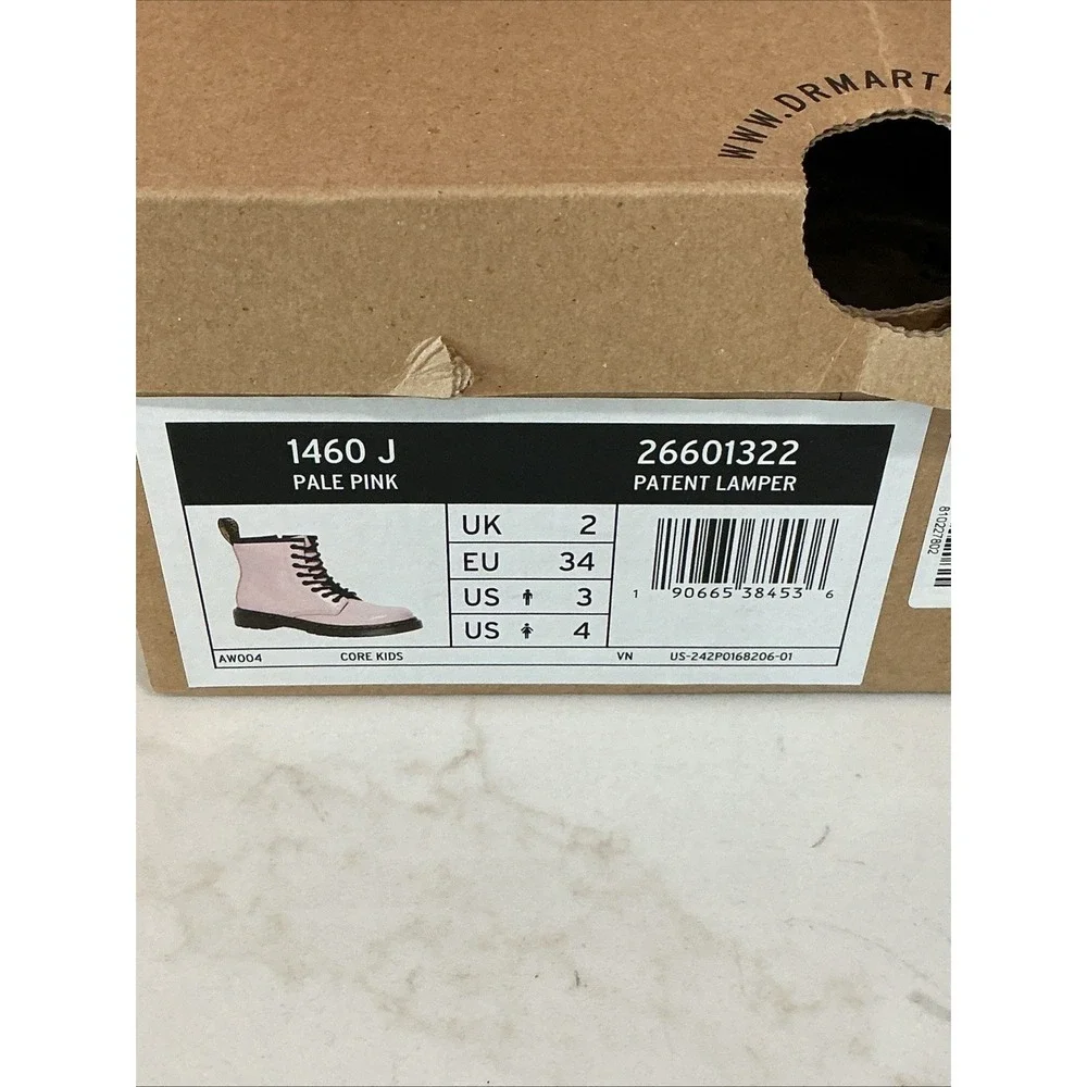 NEW Dr. Martens Boots 1460 Junior Pale Pink Patent Lamper Combat Sz 3 Kids NIB